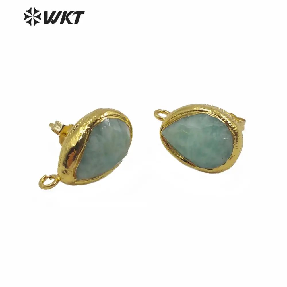 JFE29 WKT Natural Stone Earrings Gold Electroplate Water Drop Amazonite Earrings Women Fashion DIY Earrings Jewelry Findings