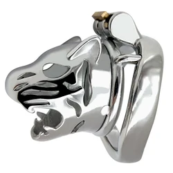 FAAK Stainless Steel leopard Tiger Head Shape Lock Cock Cage Male Chastity Device Cock Ring Penis Lock Adult Game Metal Sex Toy