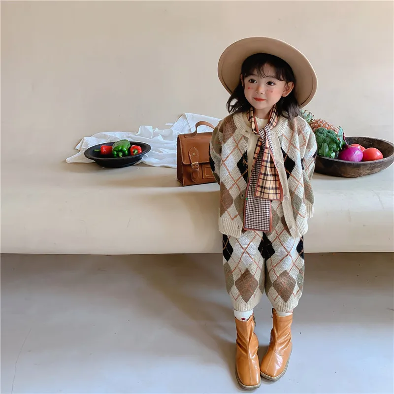 Kids Sweater Sets Cardigans and Pants 2Pcs Fashion Girls Suit Clothing