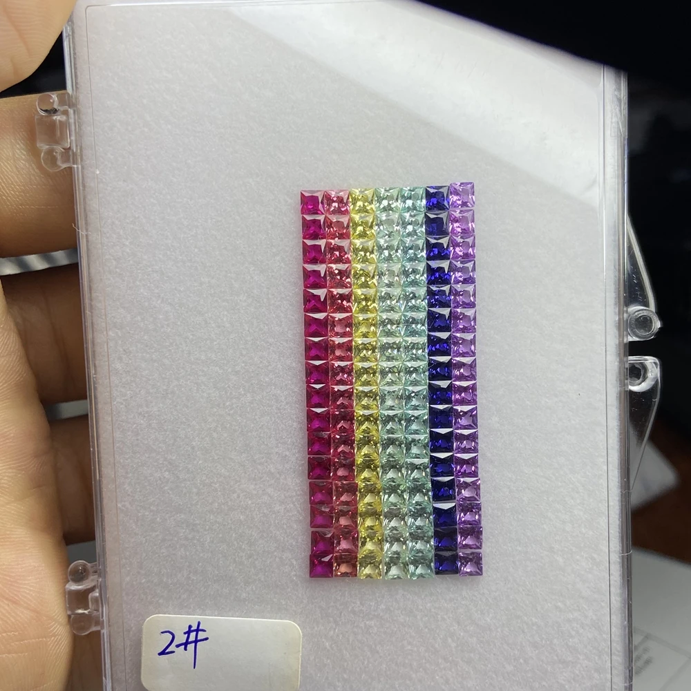 Square Lab Created Corundum 3x3mm Princess Cut Colorful Gemstones Rainbow Sapphire Set