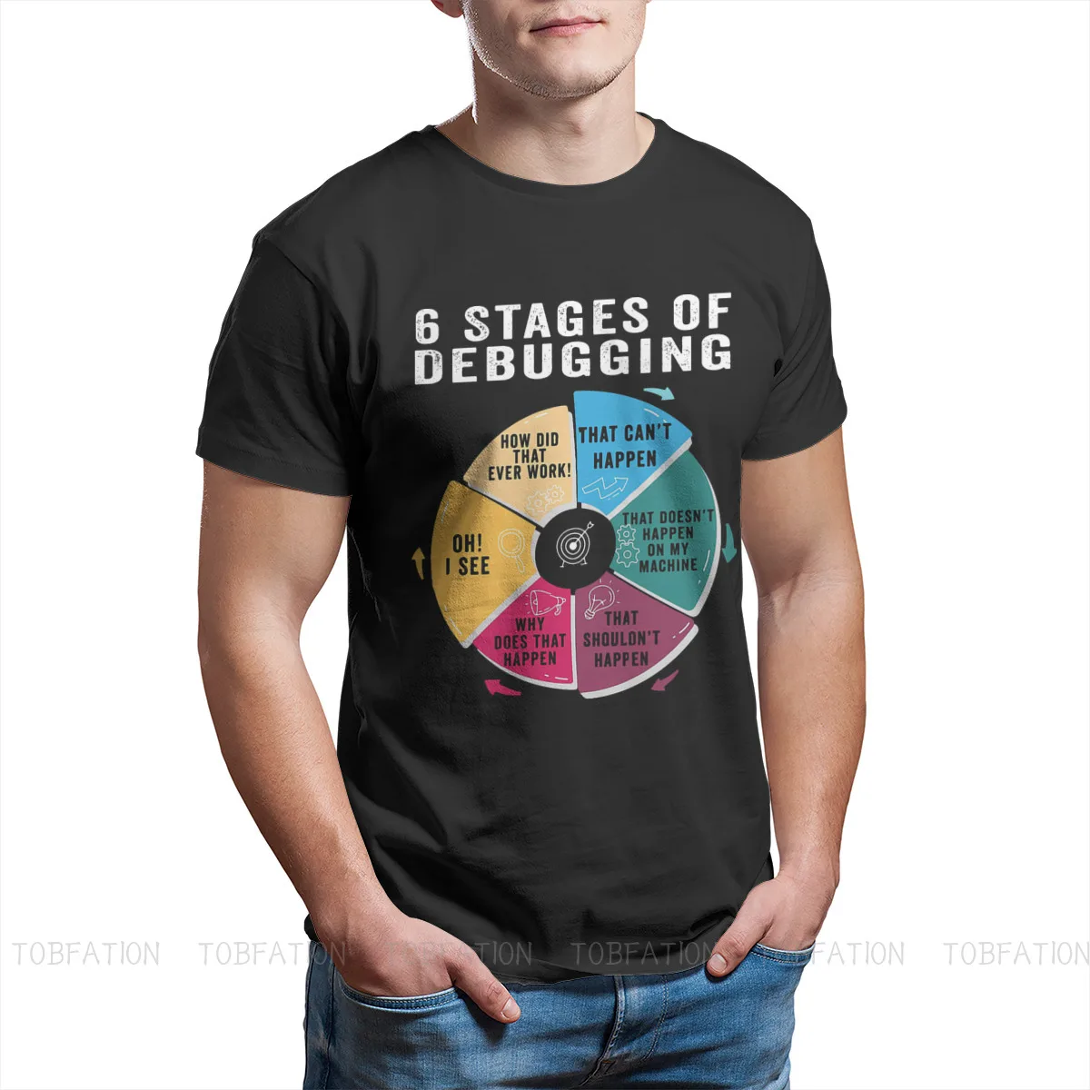 6 Stages of Debugging TShirt For Male Software Developer IT Programmer Geek Camisetas Style T Shirt Homme Print Loose