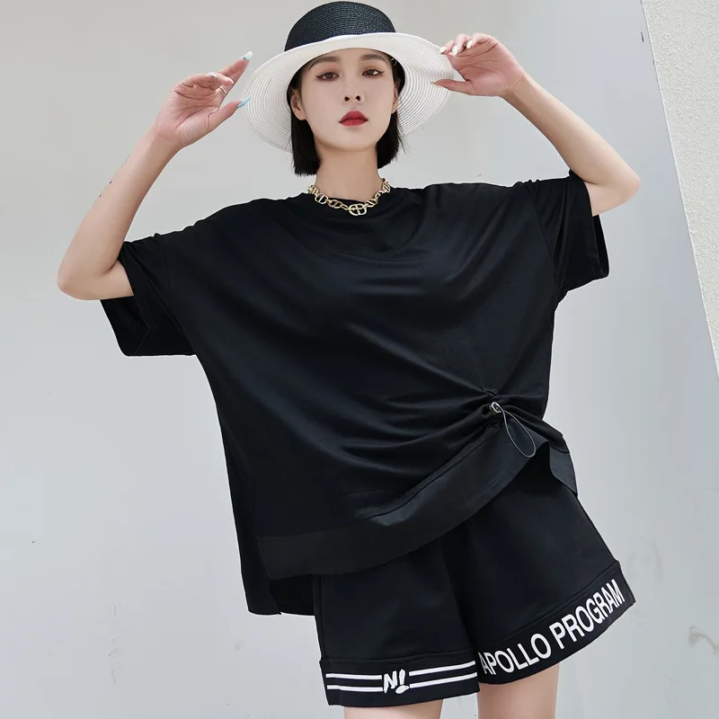 Ladies Short Sleeve T-Shirt Summer New Style Personality Pull Rope Design Street Casual Loose Large Size Short Sleeve T-Shirt
