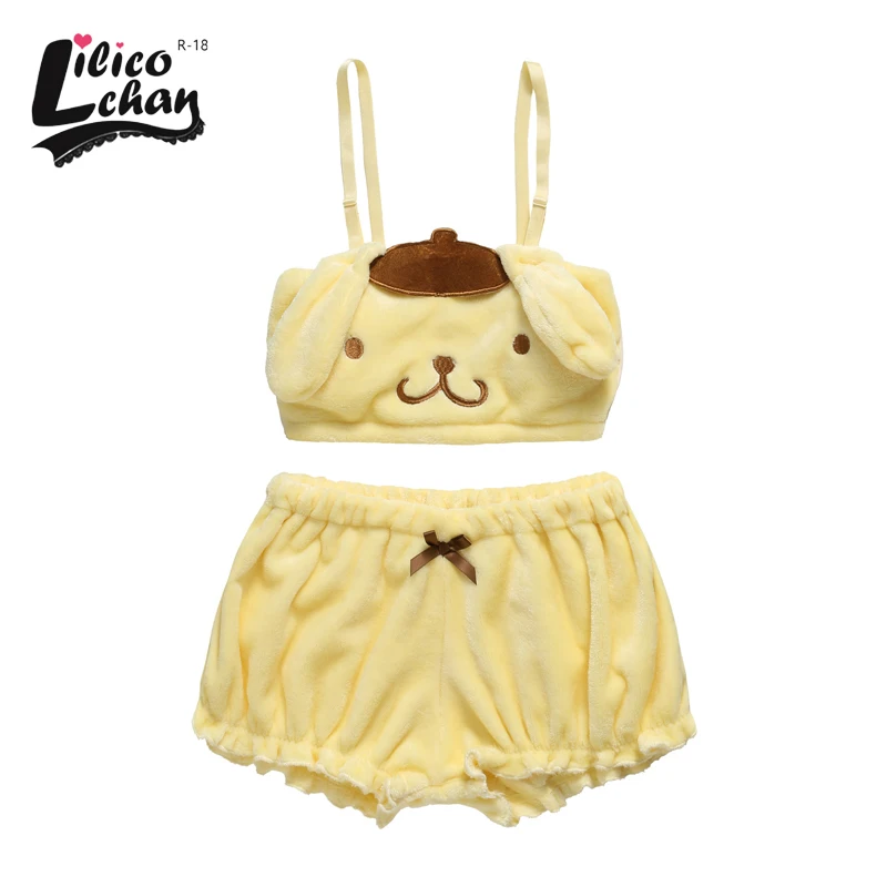 Lovely Velvet Women Sleepwear Sets Kawaii Pajama Cute Tube Top and Shorts Underweart Anime Cat Ladies Long Ear Cosplay Costumes