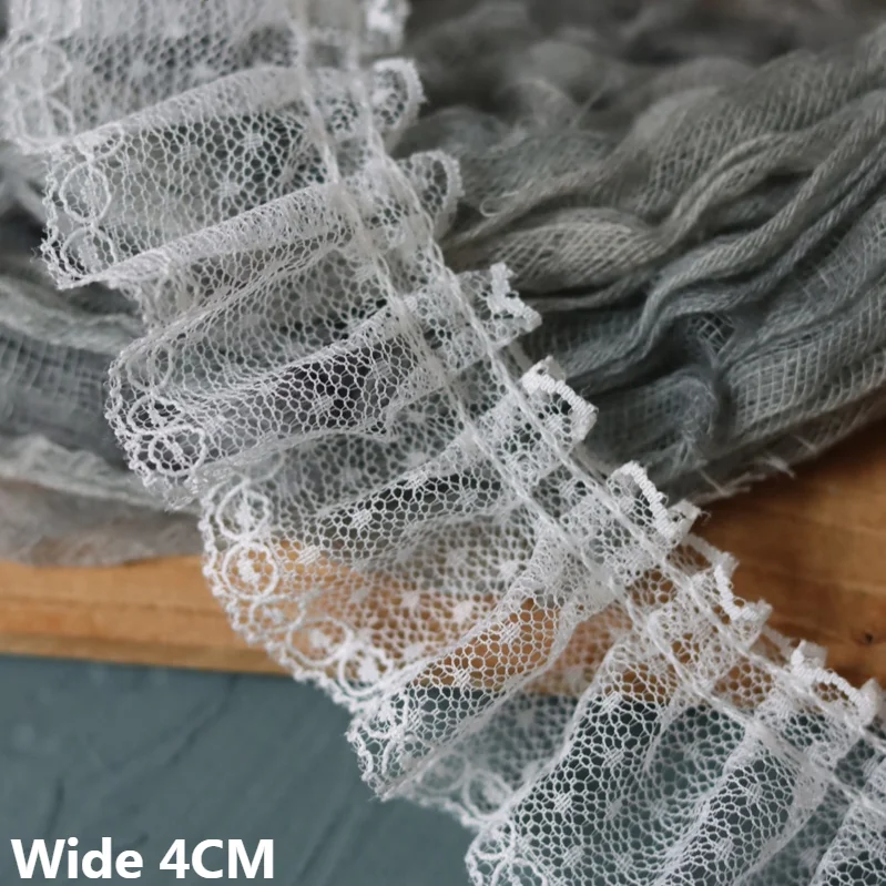 

5CM Wide White Black Mesh Pleated Fabric Guipure 3D Lace Egde Ruffle Trim Embroidered Ribbon Apparel Curtains DIY Sewing Decor