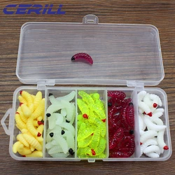 Cerill 100pcs/kit 2 cm 0.4 g Maggot Grub Soft Fishing Lure Lifelike Smell Glow Shrimps Bait Silicone Artificial Carp Earthworm