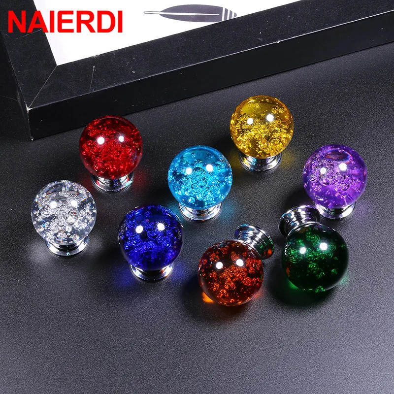 NAIERDI 30mm Crystal Bubble Ball Furniture Knob Kitchen Cupboard Door Pulls Drawer Knobs Cabinet Handles Wardrobe Door Handles
