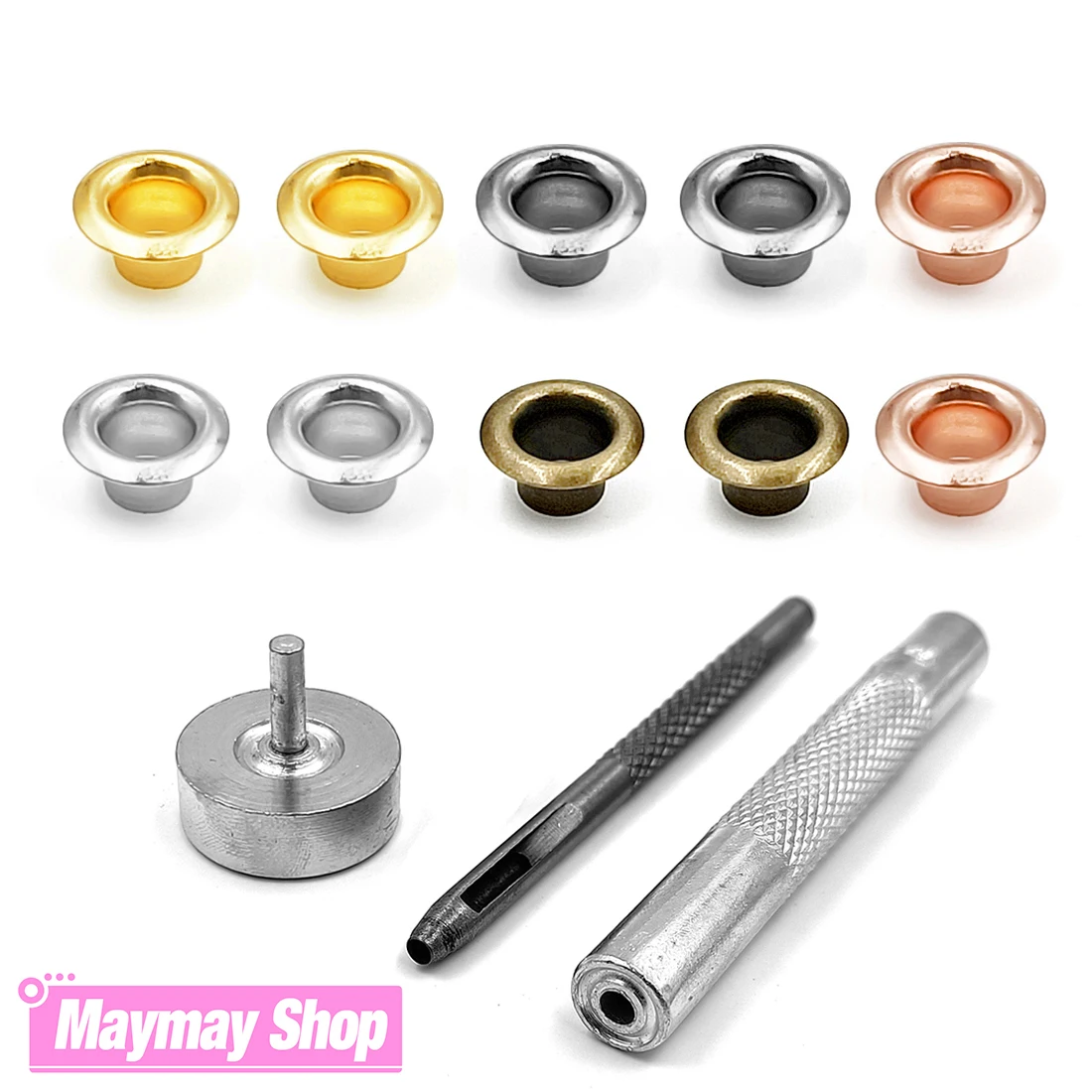 100pcs 4mm Hole Metal Eyelets Grommets with Washer Punch Set Tool Diy Leathercraft Accessories Clothes Shoes Belt Cap Bag Tags