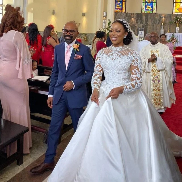 Customize Plus Size Crystal Satin Wedding Dresses Full Sleeves Vestidos 2021 African Country Garden Bridal Gowns Gorgeous Lace A AliExpress 320