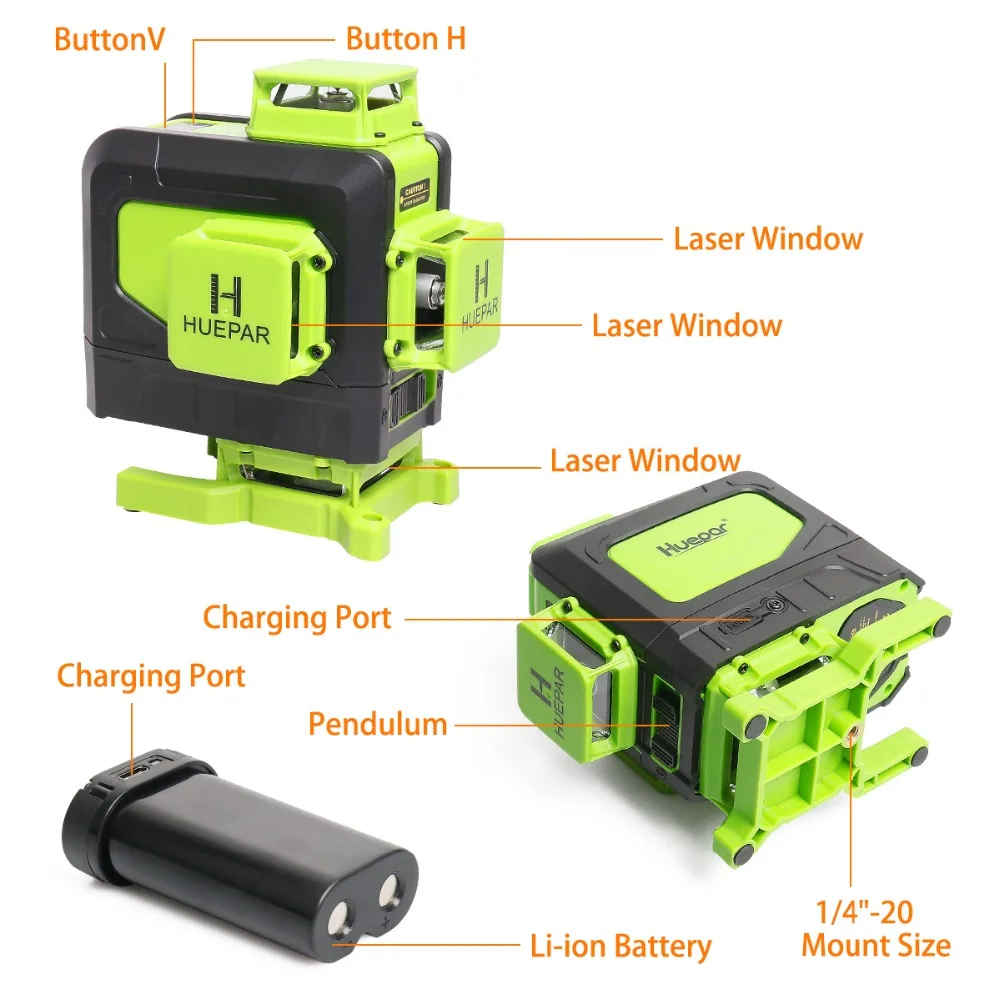 Imagem -06 - Controle Remoto 904dg de Huepar para Telha Auto-nivelamento Verde 360 Graus Horizontal & Vertical 16 Multi Linhas 4d Que Pavimentam o Nível do Laser