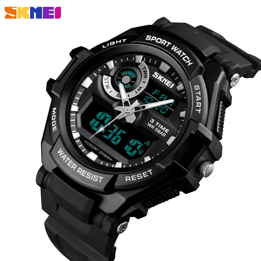 SKMEI Luxury Men Quartz Watch Military Chrono Sport Digital Wristwatch Outdoor Waterproof 3 Time Clock Male Relogio Masculino