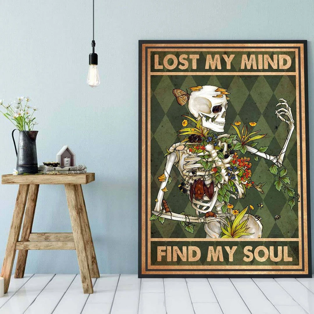 Skelett Mental Skull Poster Lose Your Mind Find Your Soul Kunstdruck Vintage Get Naked Lustiges Badezimmer Leinwandgemälde Home Decor