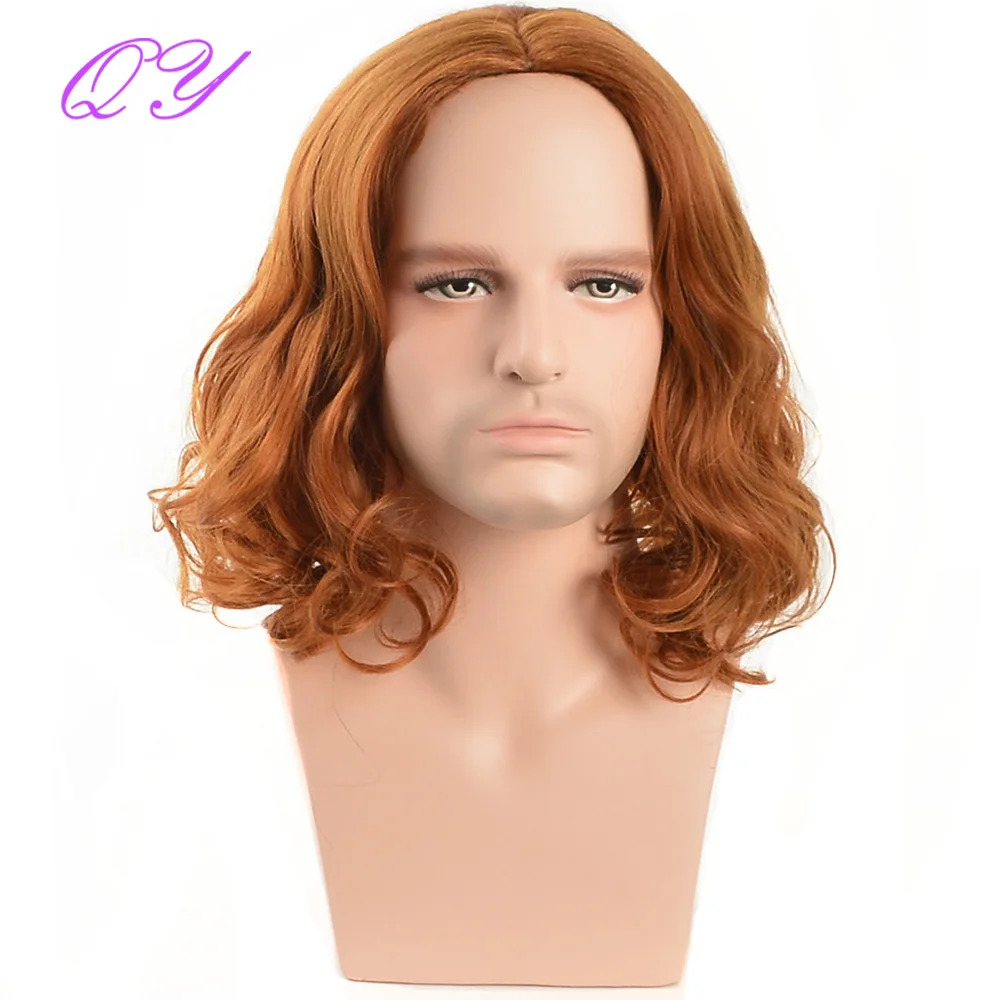 Synthetic Wigs For Men Party Male Wavy Short Blonde Man Hair Middle Part Medium Length Natural Wave Curl Adjustable Size Men