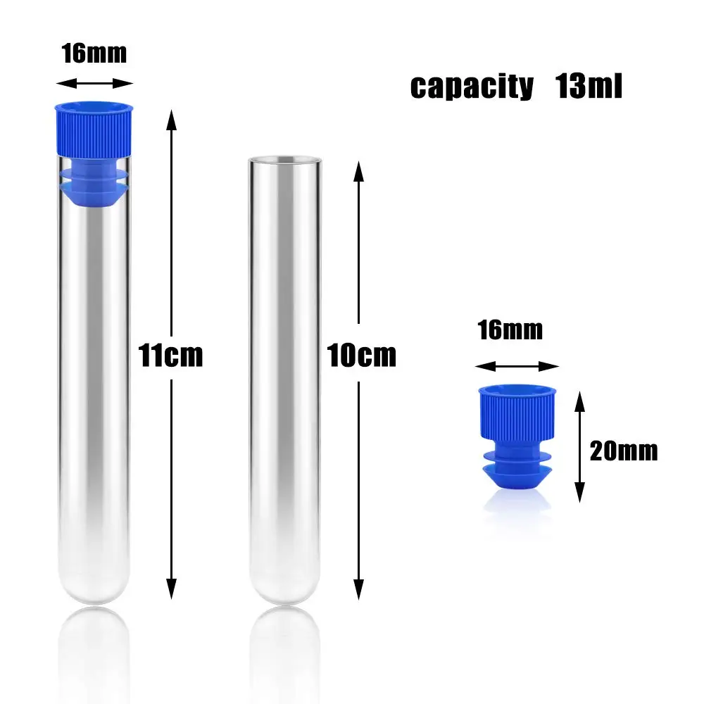 50 Pcs 13ml Clear Plastic Test Tubes with Blue Cap, 16x100mm Vials Container Sample Tubes for Liquid, Scientific Experiments