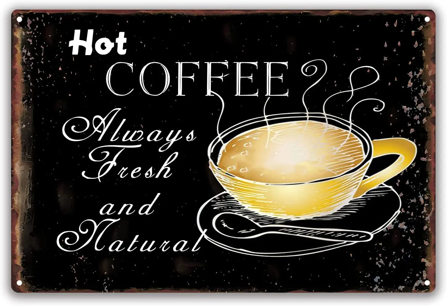 SOULEAK Vintage Coffee Bar Signs, Hot Coffee Always Fresh and Natural Metal Sign, Retro Kitchen Wall Decor Tin Signs for Cafes