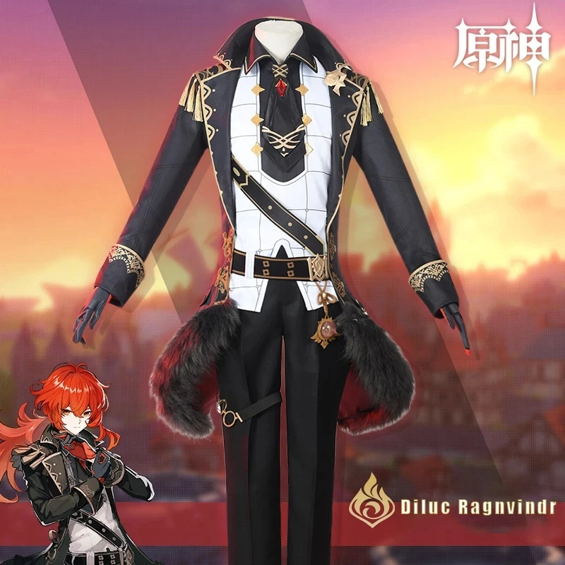 Games Outfit Diluc Genshin Impact Cosplay Uniform Anime Diluc Wigs Ragnvindr Cosplay Costume Noble Uniform Cosplay Clothes