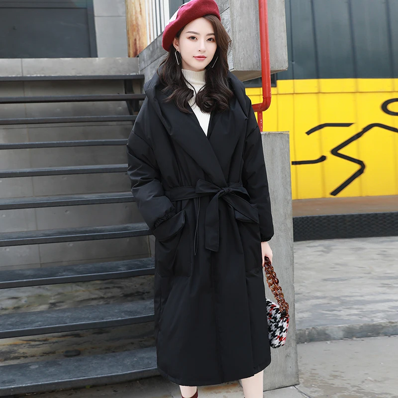 7XL fashion Coats Winter Super Long Fuffy Down Coat Female Fashion Oversized Hooded With Belt Was Thin Warm Down Coat wq511