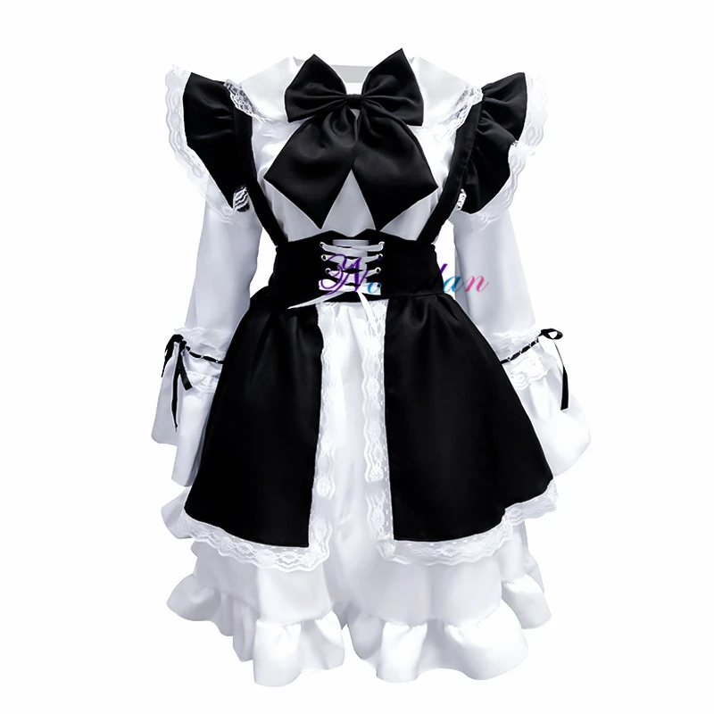 Amine สีดําหวาน Gothic Lolita ชุดแม่บ้านผู้หญิงผู้ชายภาษาฝรั่งเศสคํา Sissy Maid COSPLAY เครื่องแต่งกาย