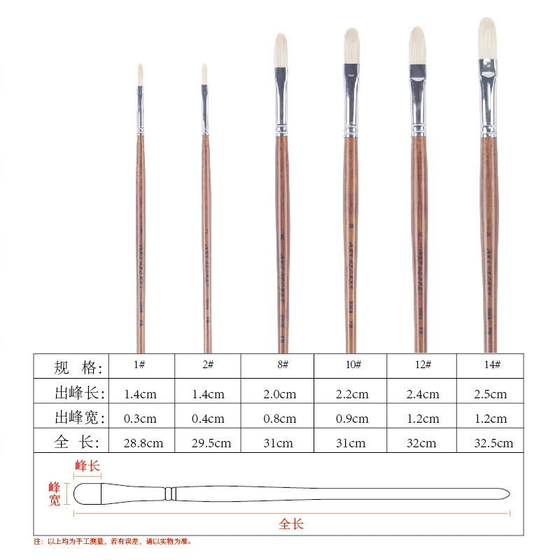 ArtSecret Oil Paint Brush Bristle Hair Long Wooden Rod Water Color Acrylics Drawing Art Supplies For Artist 2009 Filbert