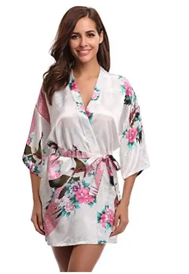 

Brand Purple Female Printed Floral Kimono Dress Gown Chinese Style Silk Satin Robe Nightgown Flower S M L XL XXL