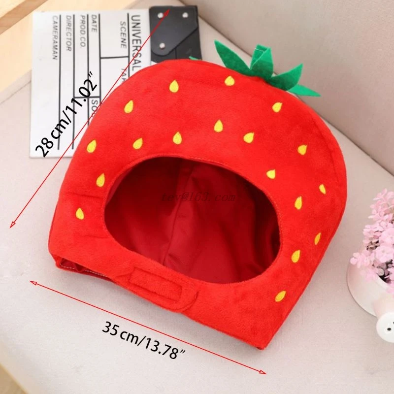 Sweet Women Girls Funny Strawberry Plush Hat Embroidery Fruits Hood Cap Mask Party Cosplay Costume Photo Props Toys