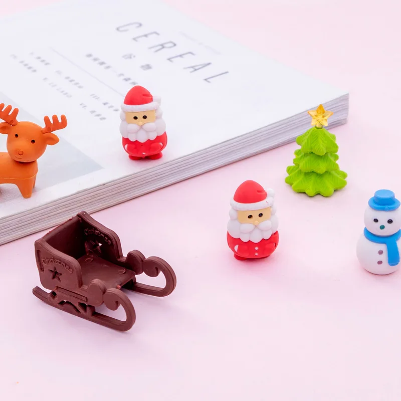 6 Pcs/Lot Reindeer Christmas Card Rubber Suit Students Rubber Christmas Gift Prizes Students Gift Wholesale