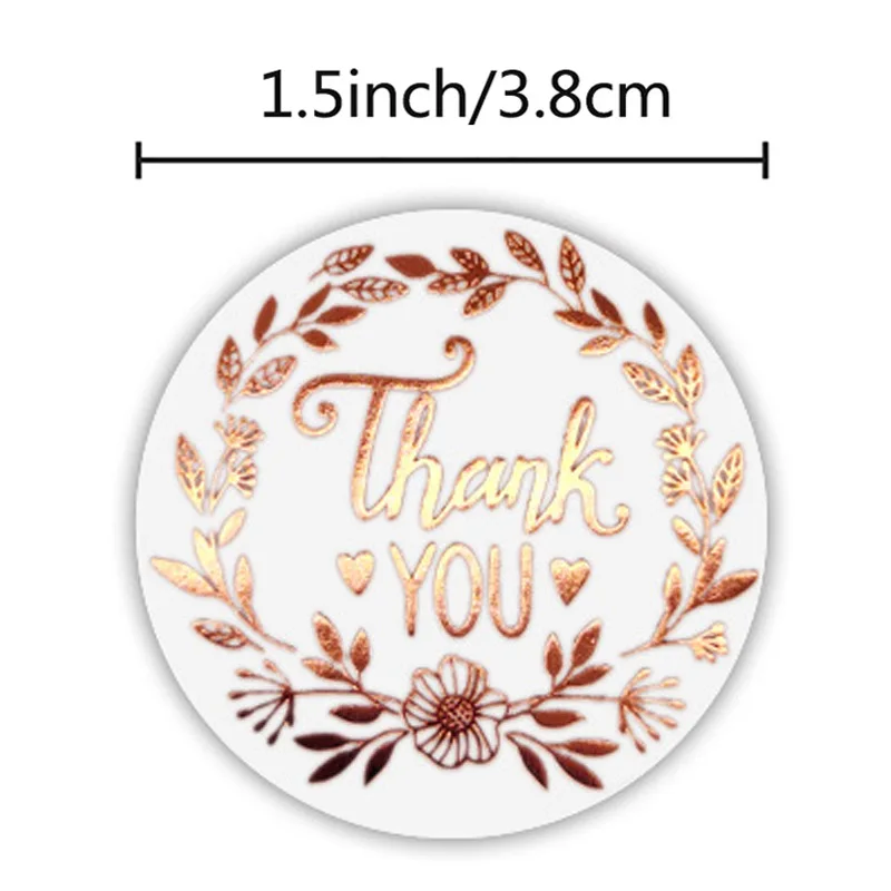 500pcs/roll 1.5 inch Thank you stickers Flower Hot rose gold Cute Stationery Stickers Gift Wrapping Decoration Envelope Seals