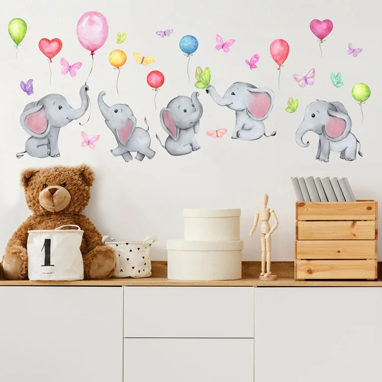 Cartoon-Elefant-Ballon-Wandaufkleber für Baby- und Kinderzimmer, Heimdekoration, Schlafzimmer, Wohnzimmer, Tapete, niedliche Kinderzimmer-Aufkleber – Detail 2