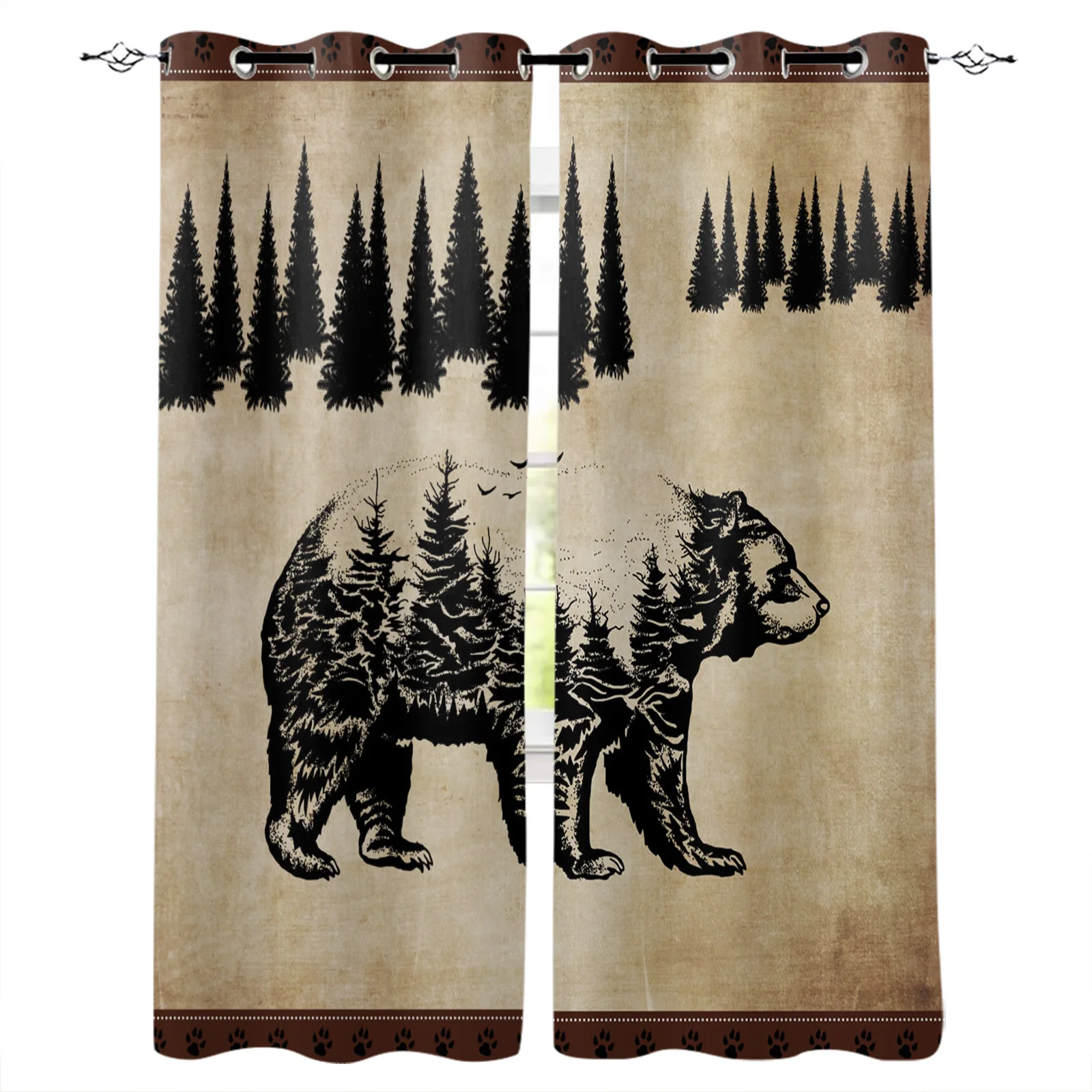 

Vintage Bear Pine Blackout Curtains For Bedroom Blinds Drapes Window Curtains For Living Room High Shading