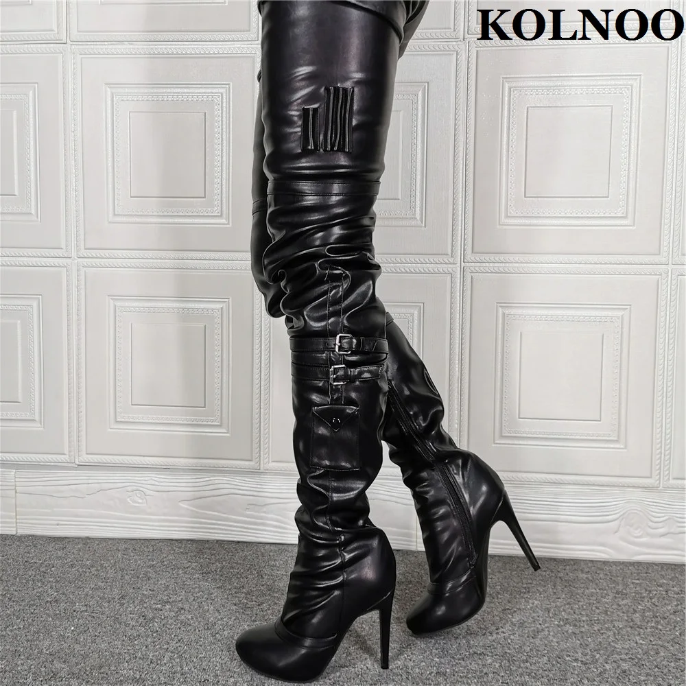 

Kolnoo New Elegant Women Handmade High Heel Boots Sexy Party Prom Over Knee Boots Pole-Dance Evening Fashion Black Winter Shoes