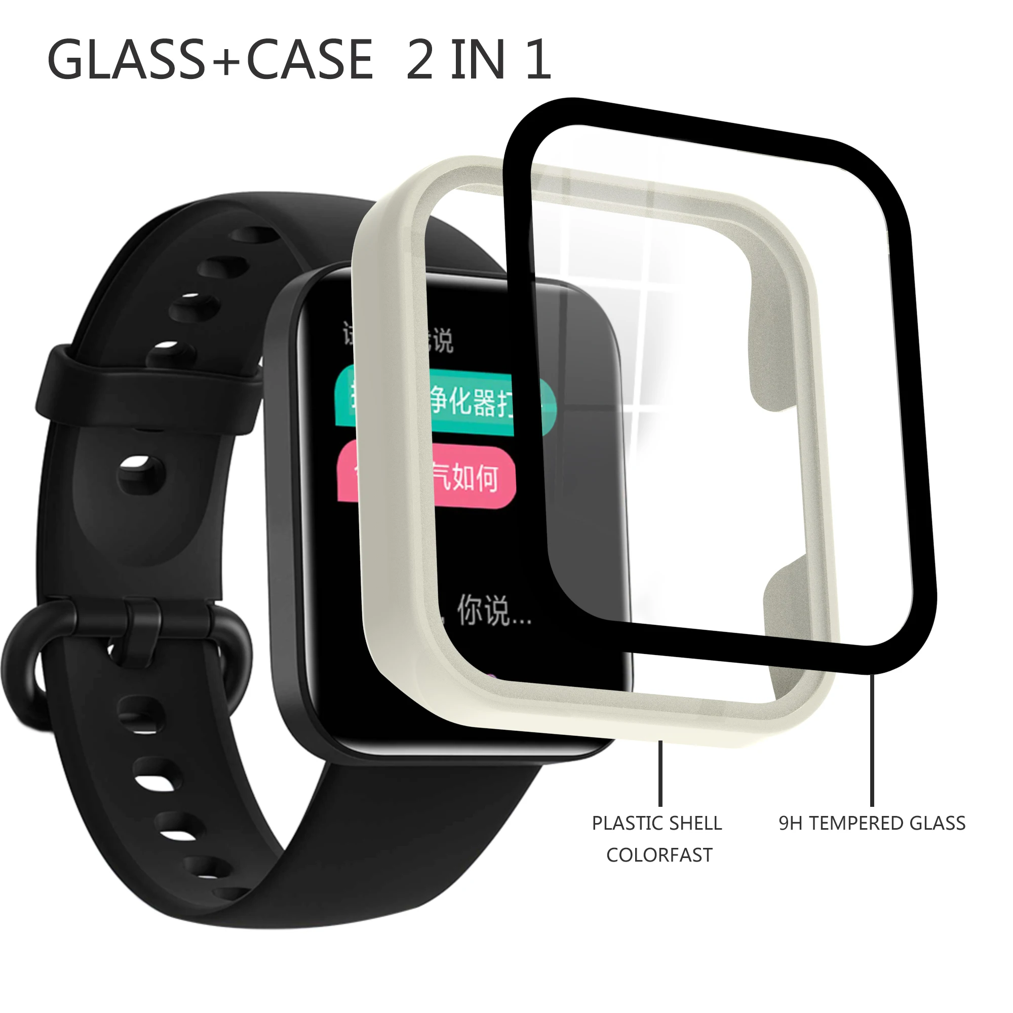 Redmi Watch2 Lite Case + Glas 2-In-1 Protector Hard Pc Screen Protector Case Cover Ultra Slim smartwatch Beschermende Shell