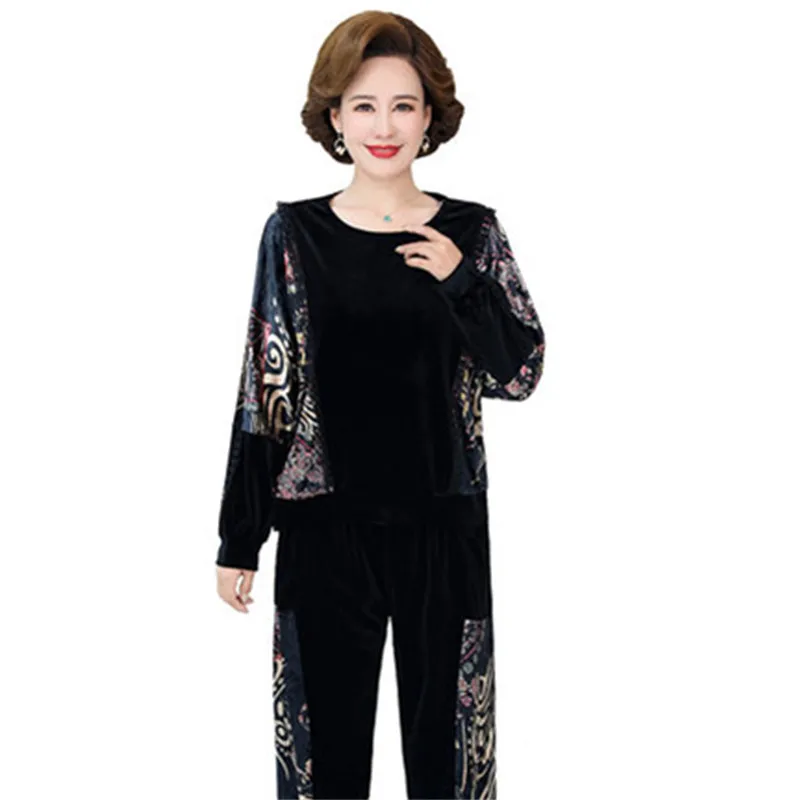 Middle-aged and elderly autumn gold velvet sports clothes suit 2022 spring autumn and winter new 2piece suit women's jacket A757