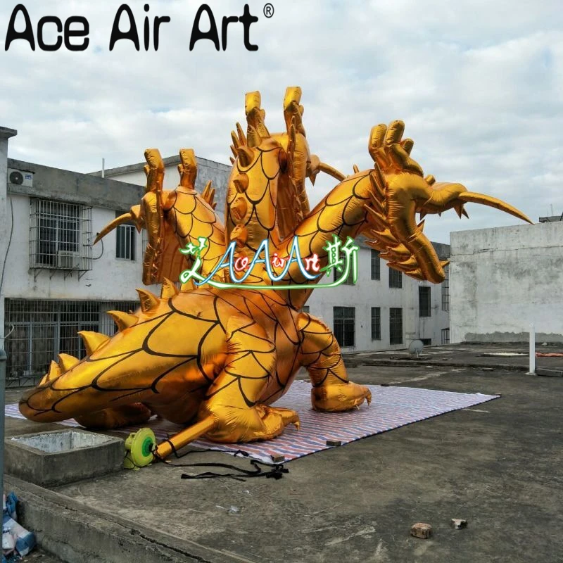 Beautiful and Vivid Inflatable Golden Three-headed Dragon for Exhibition or Decoration in Party and Giant Event