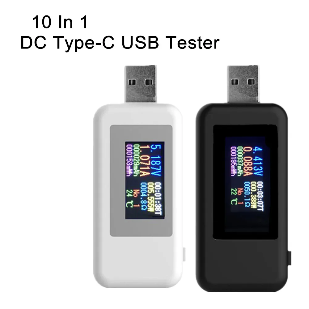 3/10 in 1 DC Type-C USB Tester Current 4-30V Voltage Meter Timing Ammeter Digital Monitor Cut-off Power Indicator Bank Charger