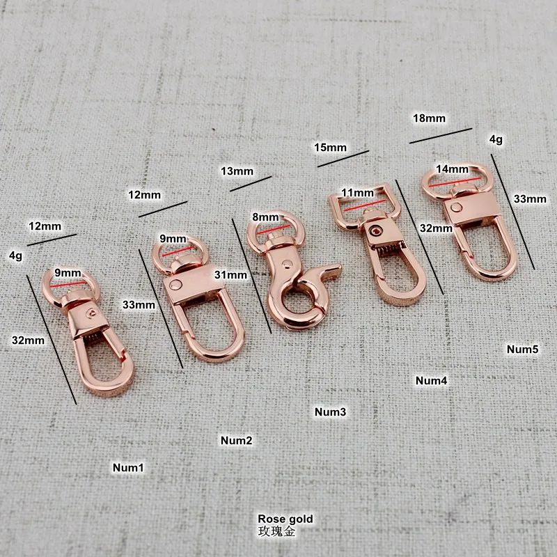 4-30pcs Rose gold Swivel Lobster clips carabines snap hook metal zinc hardware handbag weekend bags hanger