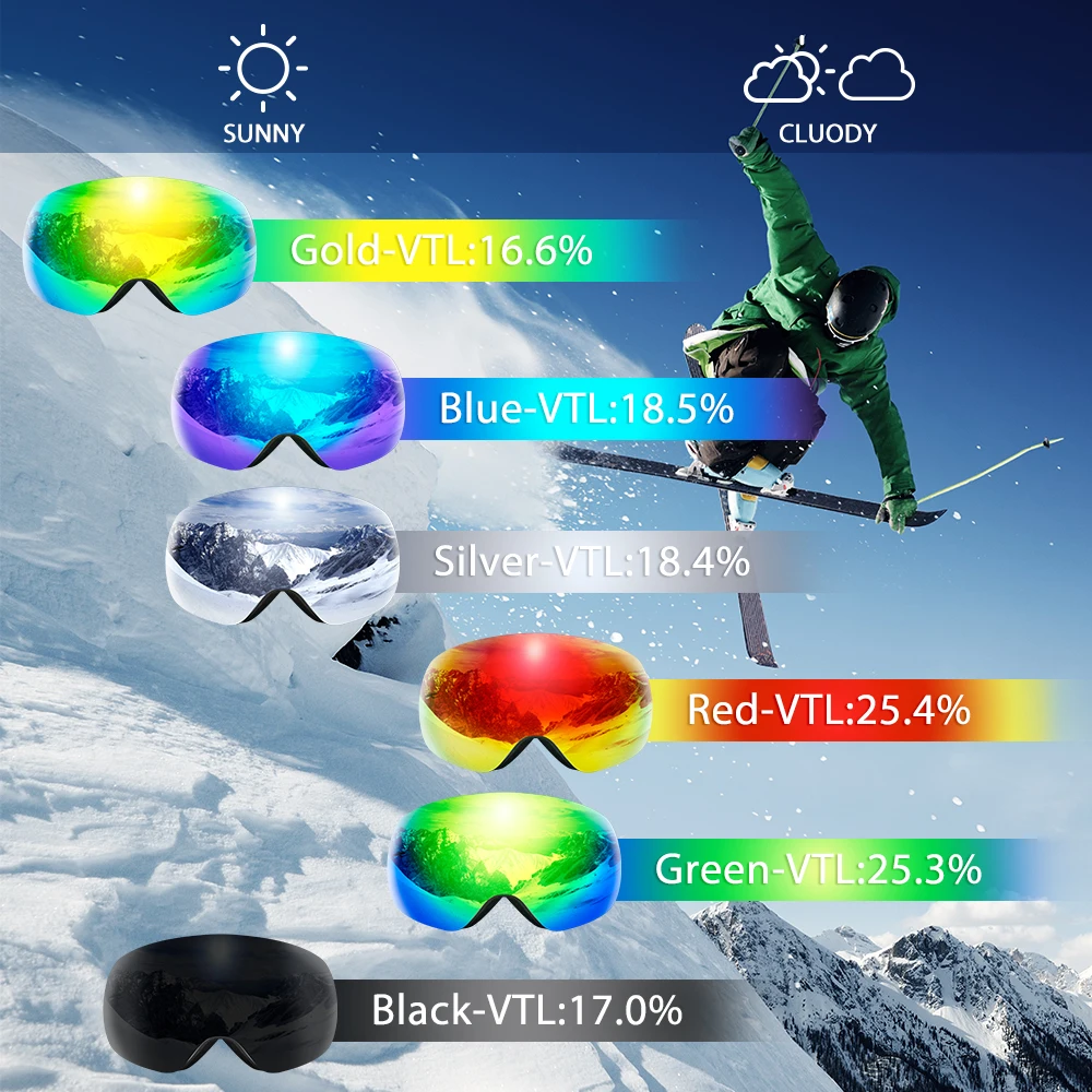 COPOZZ – lunettes de Ski pour hommes et femmes, Protection UV400, Anti-buée, grand visage, Sport de plein air, Snowboard