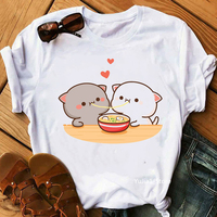 New Arrival 2024 T Shirt Women'S Clothing  Peach And Goma Mochi Cat Animal Print Tshirt Femme Harajuku Shirt Streetwear