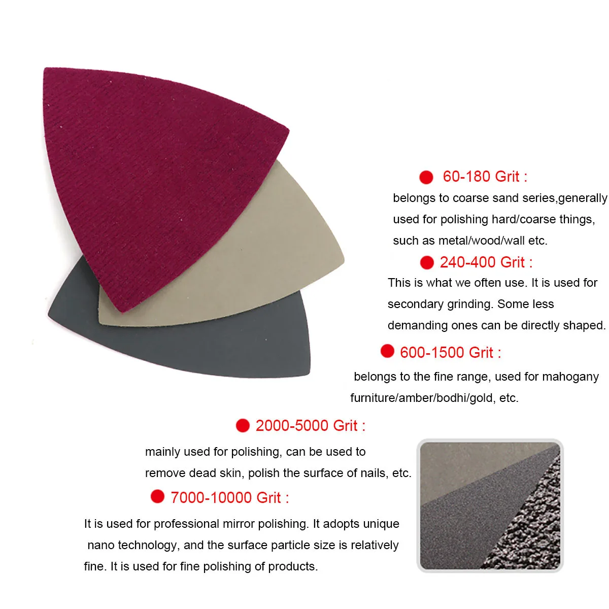 5/10/20/50pcs Triangle Flocking Sanding Discs 90x90x90mm Silicon Carbide Waterproof Sandpaper 60 to 10000 Grit Wet / Dry