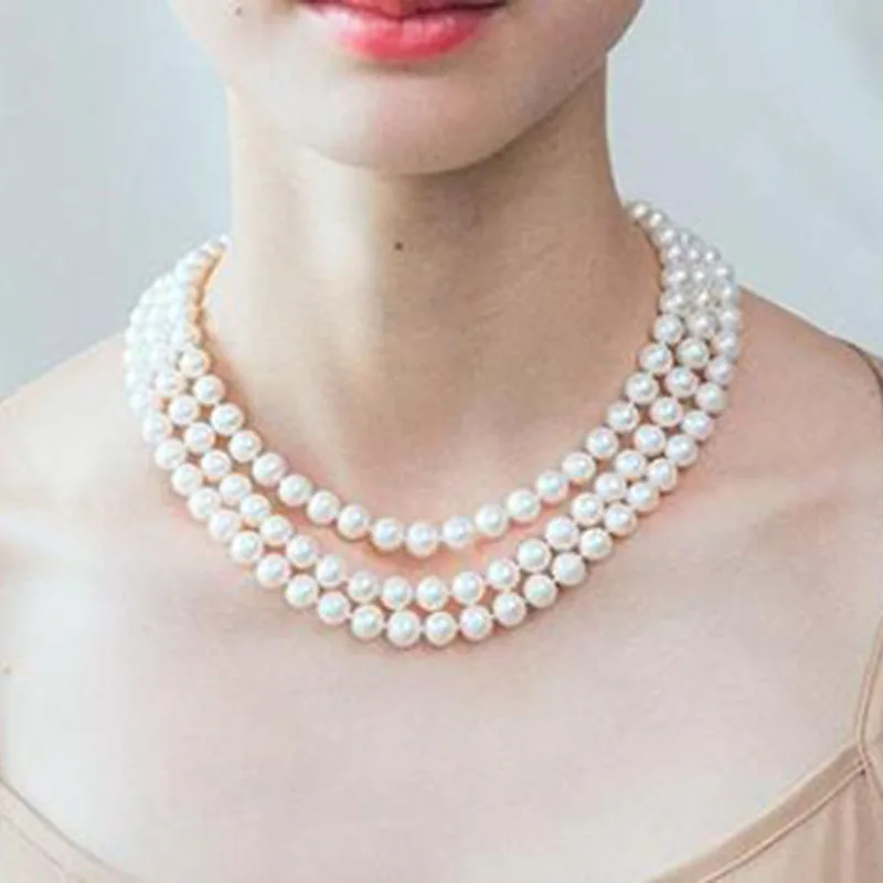 triple strands south sea 9-10mm white pearl necklace 18