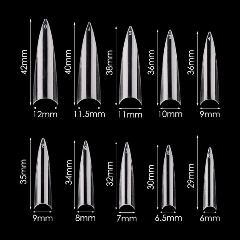 500Pcs Extra Long Point Stiletto False Nail Tips Acrylic Gel Salon Half Cover Tip Nails Nature/Clear/White Fake Nail UV Gel Tool