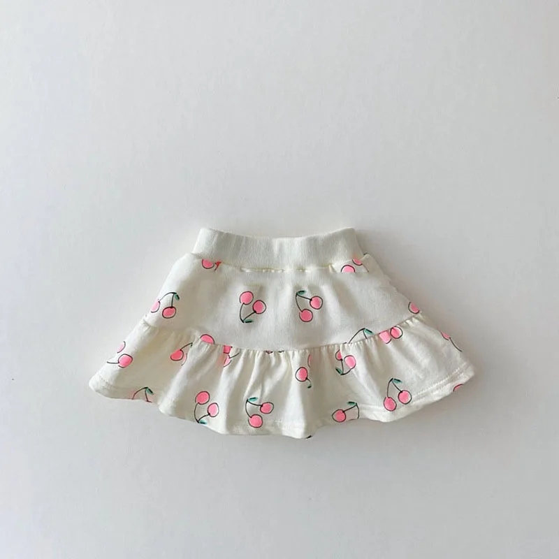 Cherry Print Tees and Shorts Skirt Suit 2Pcs Girls Clothes Set