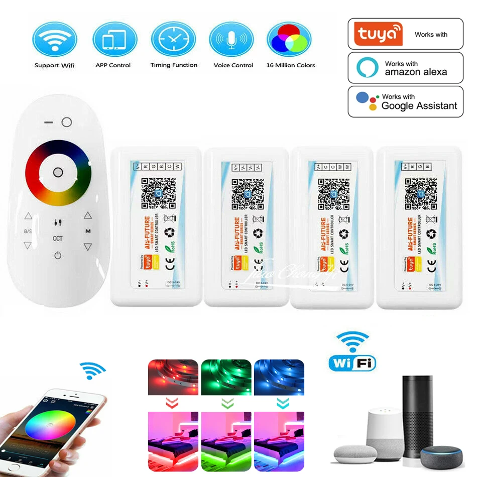 2.4G RF Touch Remote Tuya WiFi LED Controller Voice App  Alexa Google-compatible For 5-24V LED 5050 RGB RGBW CCT LED stirp