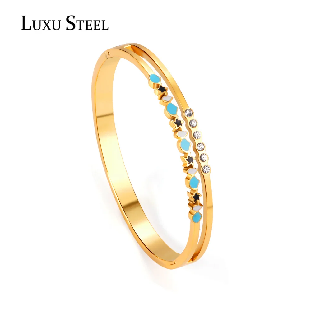 LUXUSTEEL Brand New Jewelry Stainless Steel Cubic Zirconia Bangles Women Accessories Christmas Gold Color Cuff Bangles Bracelets