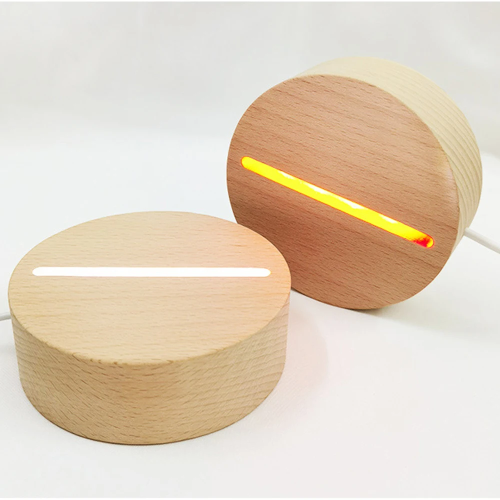 Base per lampada a LED 3D Base per luce notturna luminosa in legno rotonda LED Base per arte in resina di cristallo ricaricabile USB per la