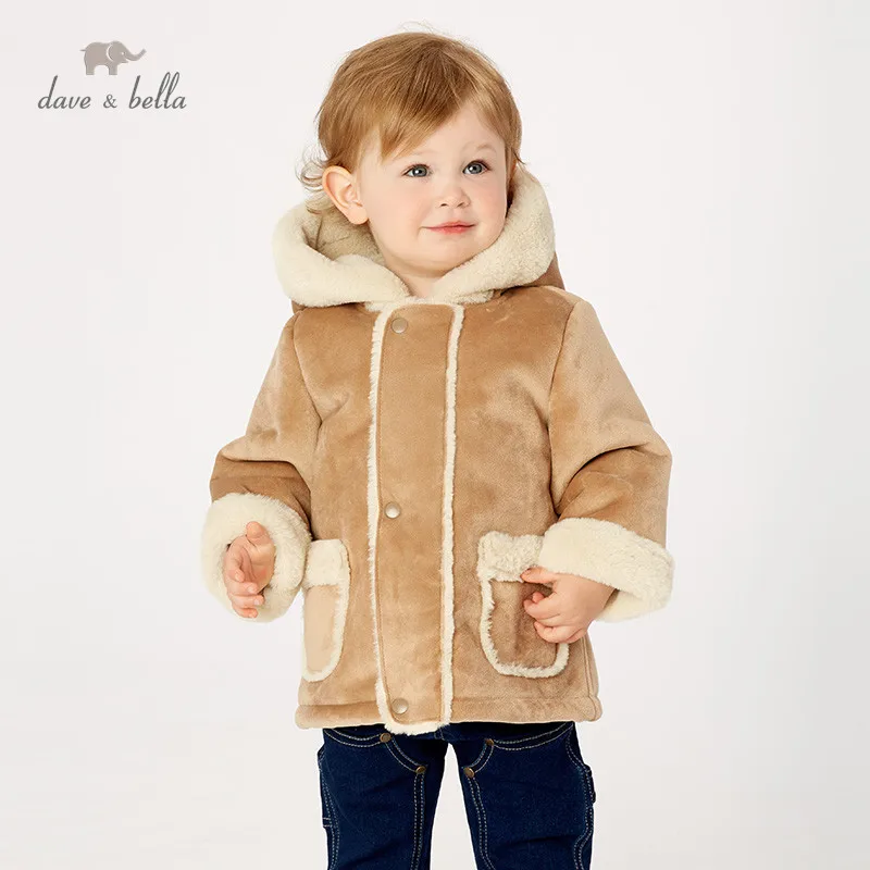 DB11461 dave bella winter baby boys solid jacket children fashion outerwear kids zipper hooded coat