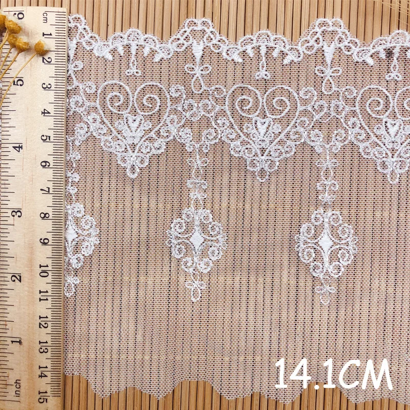 Aksesoris Pakaian Kerudung Pernikahan Lebar 14Cm Kain Jahit Renda Pita Jaring Bordir Renda Desain CINTA Aksesoris Lolita