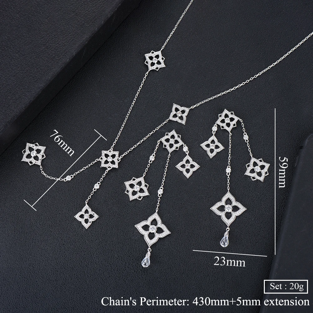 GODK TRENDY Long Tassel Statement Necklace For Women Wedding Party Cubic Zircon CRYSTAL CZ Dubai  Bridal Jewelry Gift image 6
