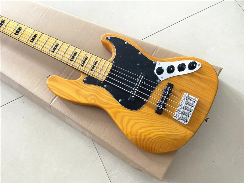 Heritage classic transparent retro yellow 5 string electric bass maple fingerboard chrome accessories can be customized