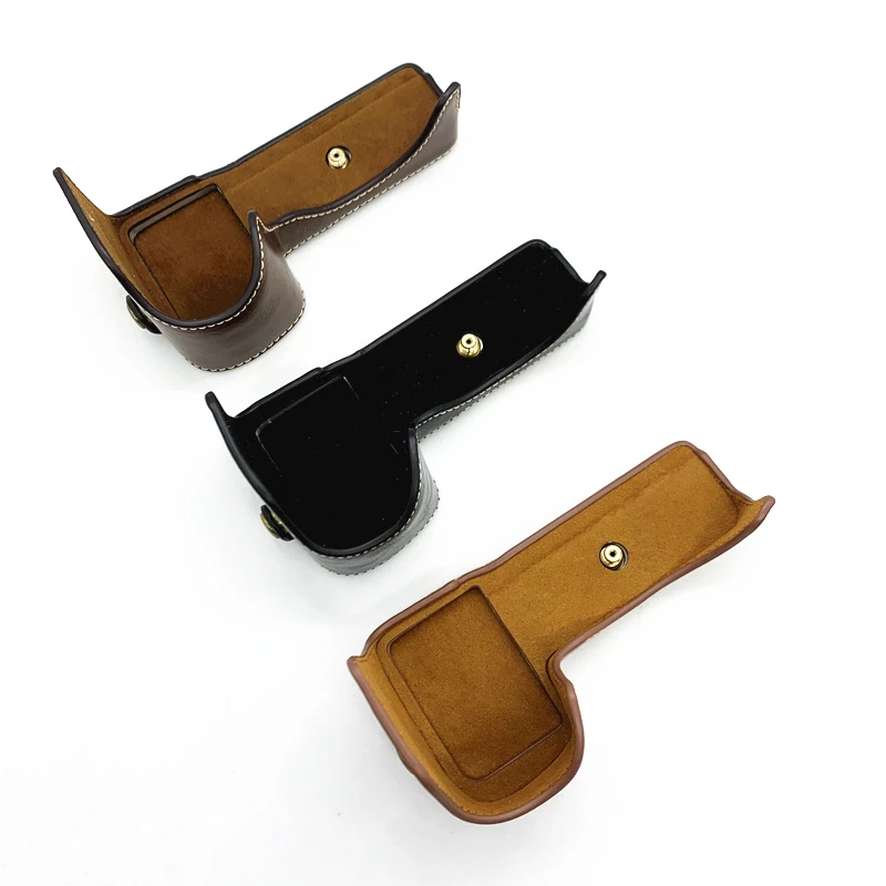 แบบพกพา PU กล้องหนังครึ่งฝาครอบสำหรับ SONY A6600 เปลือกป้องกันแบตเตอรี่