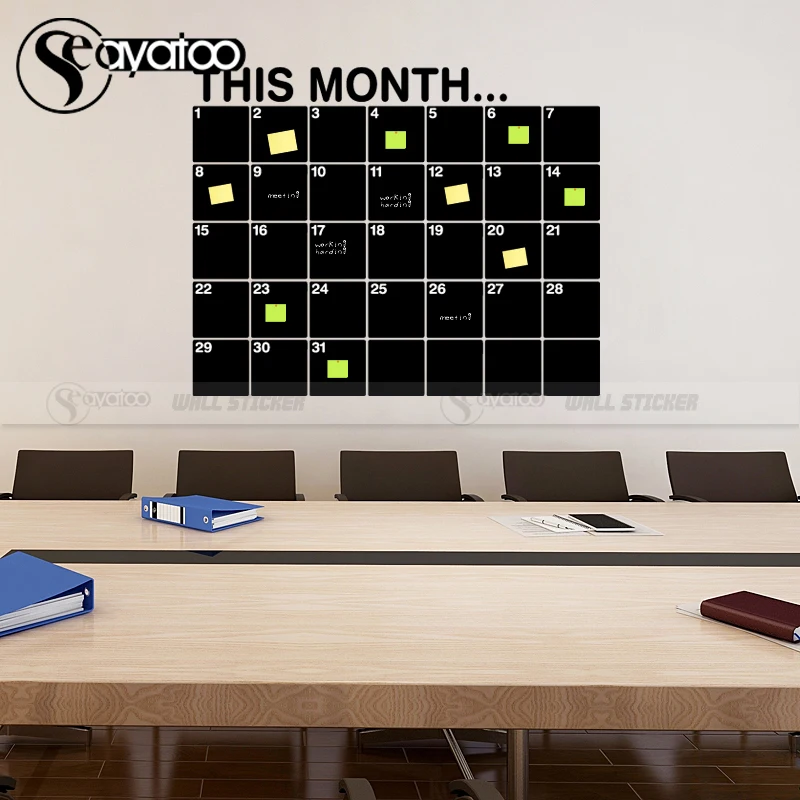 This Month Wall Calendar 2023 Monthly Planner Blackboard Wall Stickers Vinyl Decal Office Decoration Erasable Chalkboard 58x72cm