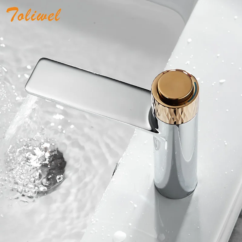 Brass Push Button Faucet Contemporary Bathroom Cold Hot Mixer Chrome Wash Basin Faucet Deck Mount  New Fashion Design